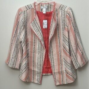 CJ Banks Women's X Peach, White & Black Textured Open Front Blazer, NWT